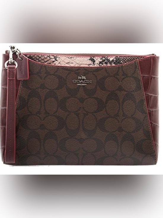 Coach Handbags - Coach Signature leather Wristlet in Brown and Burgundy
